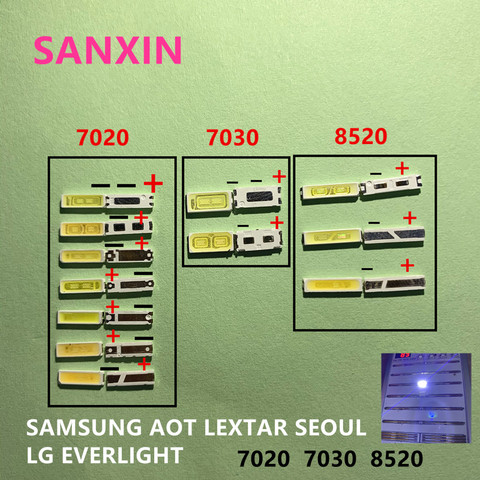 50-100pcs FOR LG Innotek Lextar UNI SAMSUNG SEOUL LED Backlight 0.5W 1W 1.5W 7020 7030 8520 3V 6V Cool white 40LM TV Application ► Photo 1/6