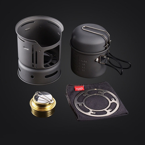 Alocs 7pcs Camping Cookware Set 1-2 Person Cooking Utensil Spirit Stove Outdoor Alcohol Stove Pot Bowl Windshield CW-C01 ► Photo 1/1