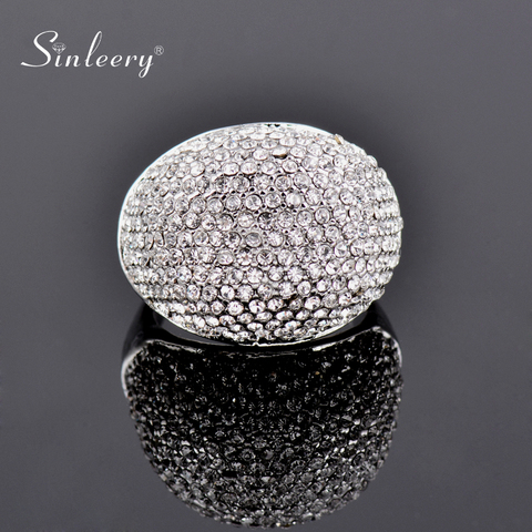 SINLEERY Shiny Big Full Crystal Cocktail Rings Women Silver Color Wedding Engagement Ring Jewelry Valentine Gifts JZ074 SSF ► Photo 1/6
