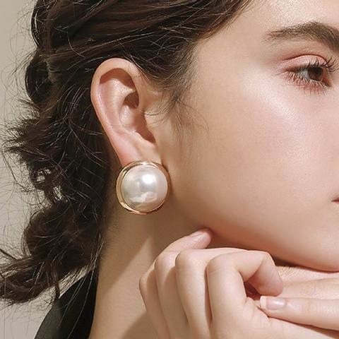 Korean Big Round Simulated Pearl Stud Earrings For Women 2022 New Classic Elegant Earings Fashion Jewelry Wholesale ► Photo 1/6