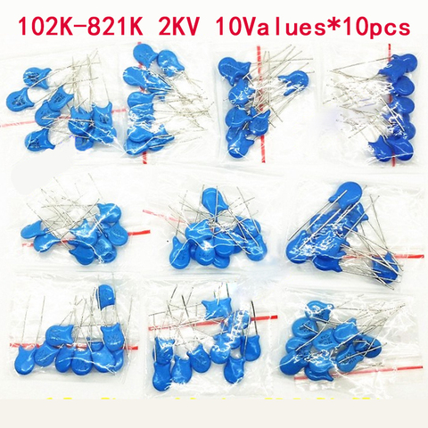 100PCS/lot 2KV high voltage ceramic capacitor Assortment Kit 2KV 102K 221K 332K 471K 472K 561K 681K 821K Ceramic Capacitors set ► Photo 1/1