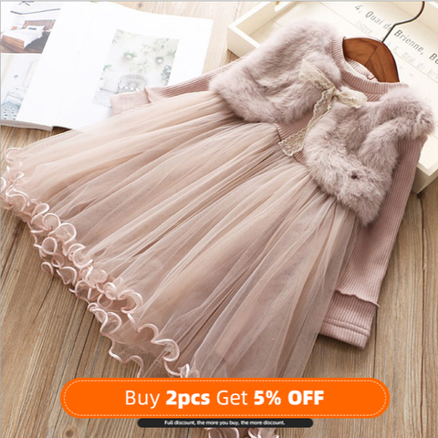 2022 New Girls Dress Fur Warm Winter Christmas Autumn Dresses For Kids Girl Clothes Children Birthday Princess Tutu Costumes ► Photo 1/6