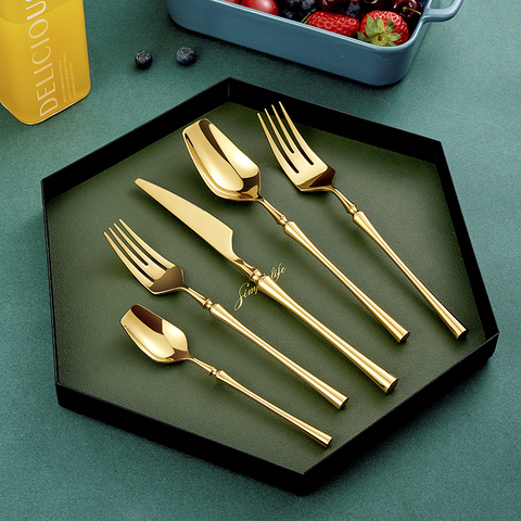 304 Stainless Steel Cutlery Set Unique Gold Dinnerware Mirror Polish Silverware Set Knife Fork Spoon Tableware Set Flatware ► Photo 1/6