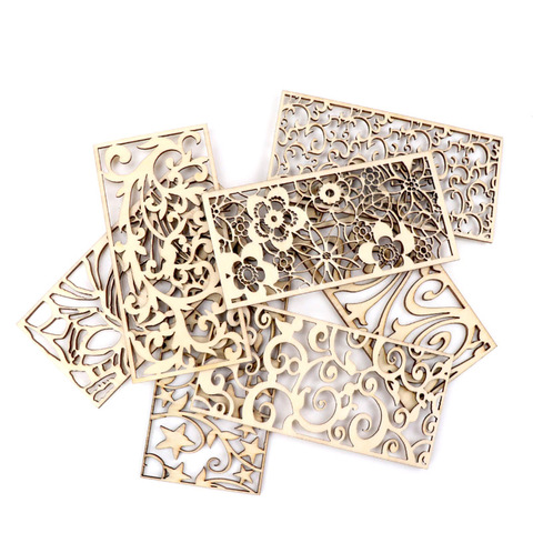 Chinese Style Retro Frame Lace Pattern Wooden Scrapbooking Sewing Home Decoration Craft Handmade Accessory 5pcs 9.9x4.8cm MZ408 ► Photo 1/6