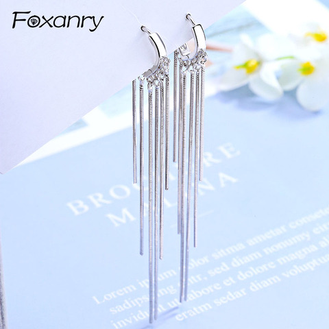 Foxanry New Arrival Long Tassel Earrings for Women Couples 925 Sterling Silver Terndy Charms Earring Wedding Jewelry Gifts ► Photo 1/6