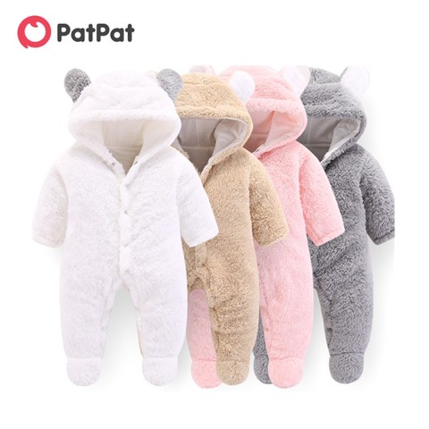 PatPat New Winter Warm Cotton Casual Newborn Cute Bear Design winter Hooded Jumpsuit Bag Foot Romper For Baby Boy Baby Girl ► Photo 1/4