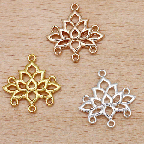 10pcs/lot 22*22mm Lotus Flower Connectors Pendants For Earrings Necklace Hair Jewelry Accessories Alloy Jewelry Making 0116 ► Photo 1/6