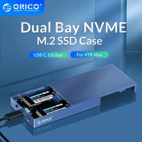 ORICO Dual Bay Aluminum M.2 NVME SSD Enclosure USB C 3.1 Gen2 10Gbps For M Key & M/B Key NVME PCIe SSD With 5V4A Power Adapter ► Photo 1/6