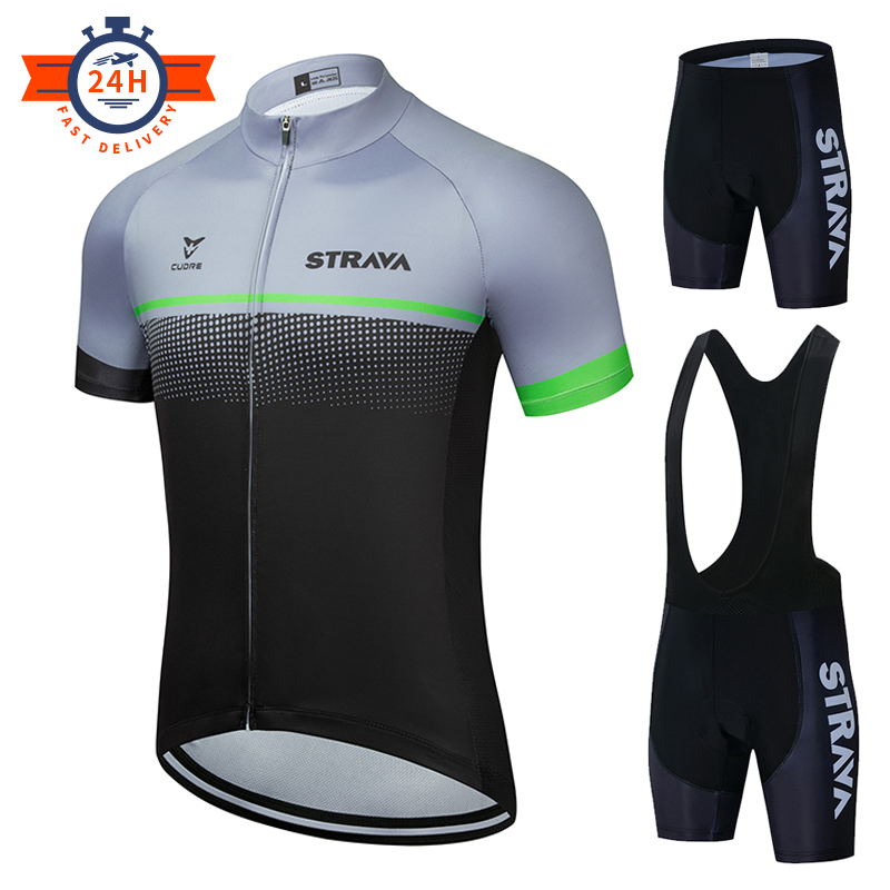 New Mens Team Cycling Clothing Short Sleeve Polyester bike Jersey Bib Shorts Kit 