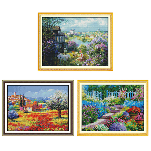 Beautiful colorful pastoral landscape painting cross stitch kit Aida14ct 11ct print canvas stitching needlework embroidery kit ► Photo 1/6