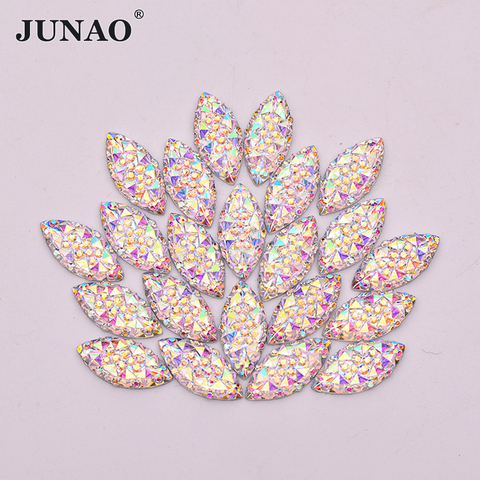 JUNAO 7x15mm Glitter AB Crystal Rhinestone Applique Horse Eye Crystal Stones Flat Back Gems Non Sewing Strass for Clothes Crafts ► Photo 1/6