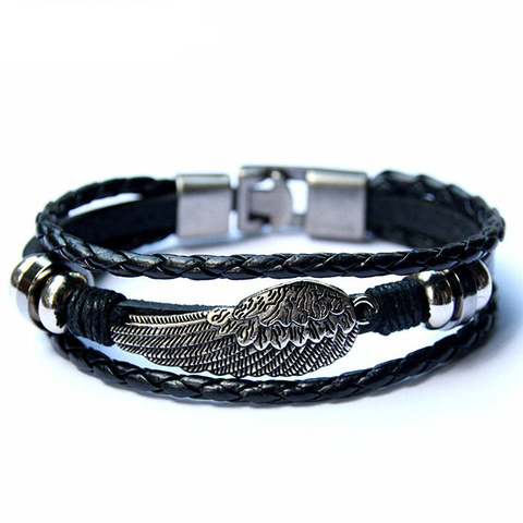 Hot sale 2022 Fashion Leather Wing Anchor Bracelet for Men Male Charm Bracelets & Bangles Women Friend Gift Party PUNK Jewelry ► Photo 1/6