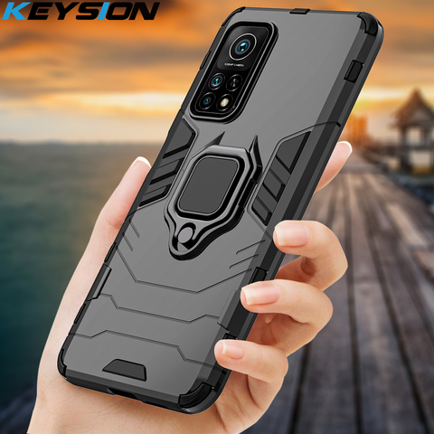 KEYSION Shockproof Case for Xiaomi Mi 10T Pro Mi 10T Lite Mi 10 Ultra Ring Stand Bumper Silicone Phone Back Cover for Redmi K30S ► Photo 1/6