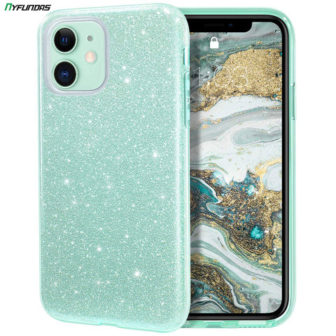 Glitter Phone Case For iPhone 11 Pro Max 12 X XR XS 8 Plus 7 SE 2022 iPhone11 Bling Sparkly Luxury Shiny Hybrid Cover Mint Green ► Photo 1/6