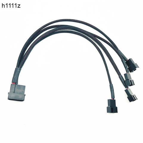 Fan Splitter 1 To 4 Way Y-Splitter Sleeved 4-Pin Molex Male To 4x 3-Pin/4-Pin PWM Male Connector Fan Extension Adapter Cable Hub ► Photo 1/6