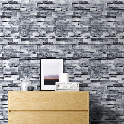 Light Gray Brick Self Adhesive Stone Peel And Stick Wallpaper Brick Faux Textured Wallpapers Stone Bathroom Ground Wallpapers ► Photo 1/6