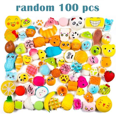 Random 100 Pcs Squishies Slow Rising Simulation Bread Squishy Stress Relief Toys Birthday Gifts for Kids Party Favors Soft Toys ► Photo 1/6