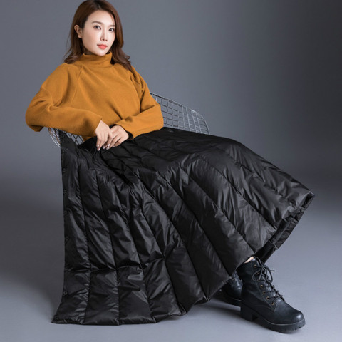 GareMay  winter Women's duck down skirt High Waist Casual Long skirt for women thick warm Female Padded Black Skirts plus size ► Photo 1/6