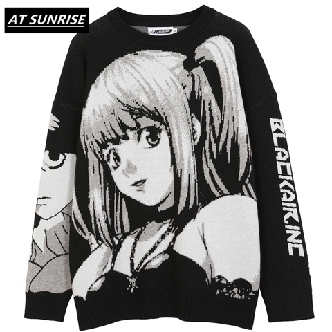 Mens Hip Hop Streetwear Harajuku Sweater Vintage Retro Japanese Style Anime Girl Knitted Sweater 2022 Autumn Cotton Pullover ► Photo 1/6