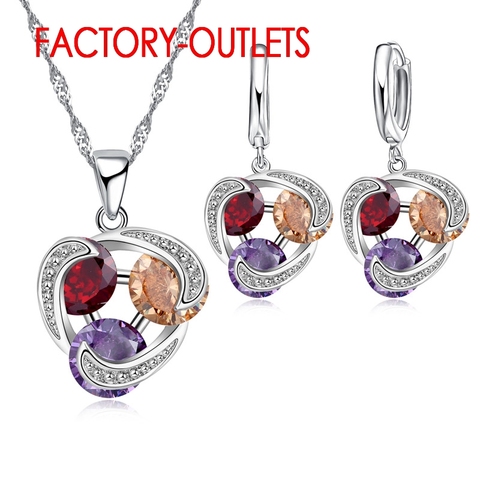 925 Sterling Silver Fashion Jewelry Set For Women Girl Pendent Necklace Hoop Earrings CZ Cubic Zircoina Anniversary Party ► Photo 1/5