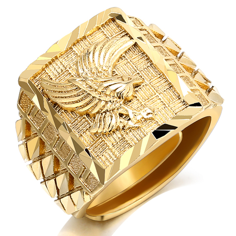 Milangirl Punk Rock Eagle Men 's Ring Luxury Gold Color Resizeable Finger Jewelry Never Fade ► Photo 1/5