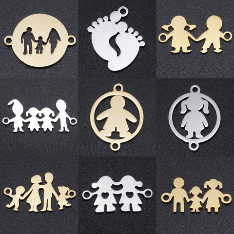 5pcs/lot Family DIY Charms Wholesale 100% Stainless Steel Dad Mom Boy Connectors Charm Girl Sisters Brothers Jewelry Pendant ► Photo 1/6