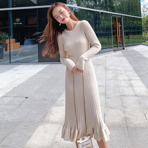 Long Sweater Dress Women Maxi Dress Knit Fishtail Long Winter Dresses Plus Size Women Clothing ► Photo 1/6