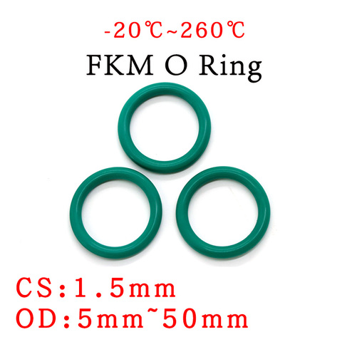 20pcs CS1.5mm OD 10~50mm Green FKM Fluorine Rubber O Ring Sealing Gasket Insulation Oil High Temperature Resistance Green ► Photo 1/4
