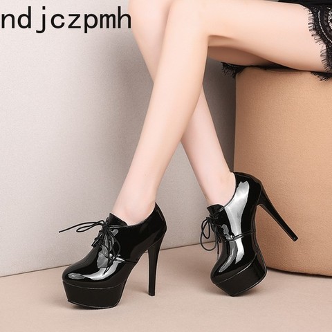 Women's Boots The New winter Round head Lace-up fashion High heel Ankle boots Women's shoes plus size 34-45 Heel Height 10cm ► Photo 1/6