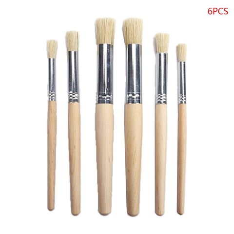 6pcs/set Watercolor Painting Stencil Brush Different Size Wooden Handle Kids Student Art Supplies ► Photo 1/6