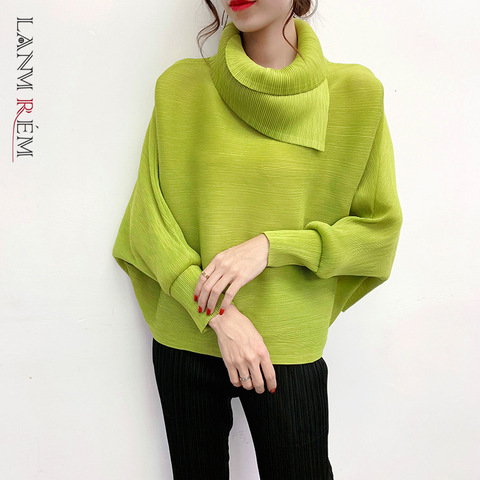 LANMREM 2022 New Scarf Collar Batwing Sleeves Pullover Twice Pleated Thickness Loose autumn Sweatshirt WJ74304 ► Photo 1/6
