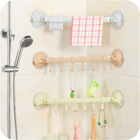 6 Hooks Movable Bathroom Hooks Plastic Suction Cup Kitchen Hanger Organizer Bathroom Accessories Flexible Storage Rack Shelf ► Photo 1/6