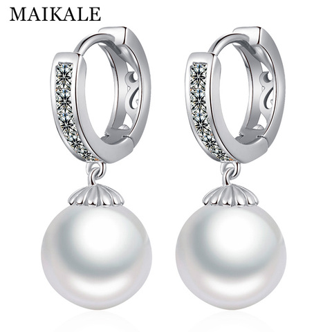 MAIKALE New Design Drop Earrings With Pearl Round Large Korean Earrings AAA Cubic Zirconia earrings For Women Send Friend Gift ► Photo 1/6