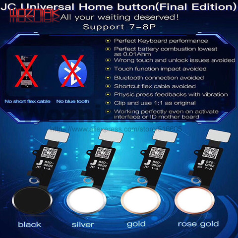 Newest version JC Home Button Universal Fingerprint Key Flex Cable Repair for iPhone 7 7P 8 8P Home Return Button Replacement ► Photo 1/6