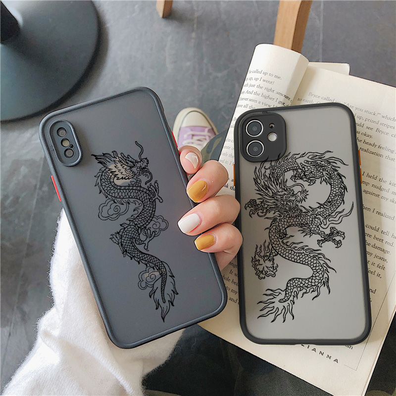 Clear Fashion Animal Sculpture Dragon Cartoon Pattern Frosted PC Back 3D and Soft TPU Edge Bumper Silicone Shockproof Protective Case Black EYZUTAK Case for iPhone XR