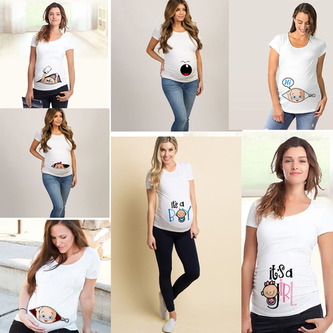 Summer Fashion Pregnant Woman Clothes Maternity Baby Peeking Sweatshirt Funny Zip Print O-Neck Hot Sale Pregnancy Tops Outfits ► Photo 1/6