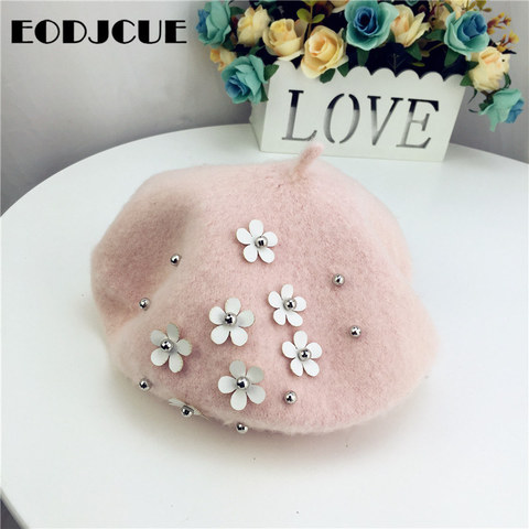 Fashion Kids Wool Winter Warm Hat Flower Beret Hat For Girls Painter Cap French Cap gorras ► Photo 1/6