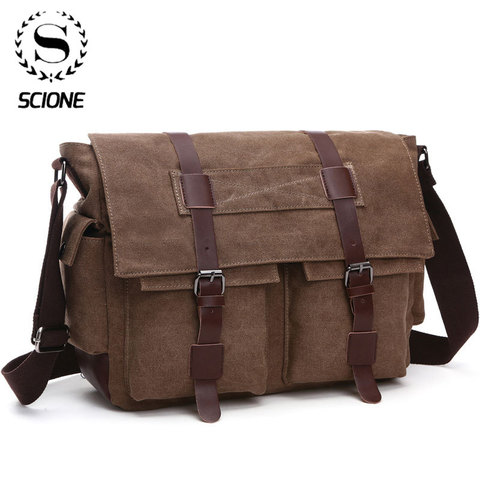 Scione Men Business Messenger Bags For Men Shoulder Bag Canvas Crossbody Pack Retro Casual Office Travel Bag ► Photo 1/6