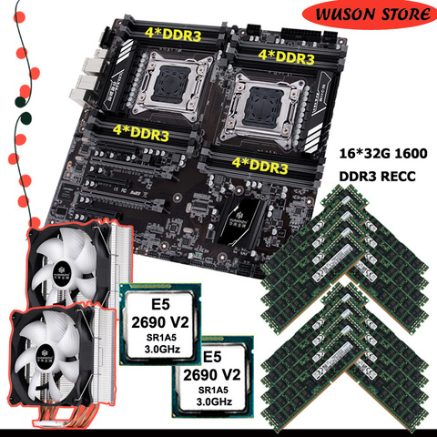 HUANANZHI X79-16D dual X79 motherboard with memory 512G(16*32G) REG ECC dual CPU Intel Xeon E5 2690 V2 3.0GHz dual CPU cooler ► Photo 1/6