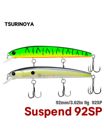 TSURINOYA Fishing Lures 92SP Suspending Minnow 3 hooks Artificial hard bait DW78 92mm 9g Pike Lure Wobbler Jerkbait ► Photo 1/6