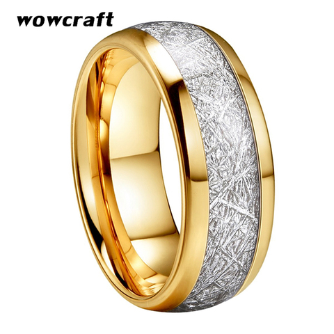 8mm Men Women Gold Tungsten Wedding Ring Polished Shiny Meteorite Inlay Dome Engagement Ring with Comfort Fit ► Photo 1/6