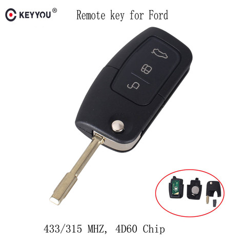 KEYYOU 433MHZ 4D60 Chip Car Remote Key Fit for Ford Fusion Focus Mondeo Fiesta Galaxy Automobile FO21 Blade Flip Auto Key ► Photo 1/6