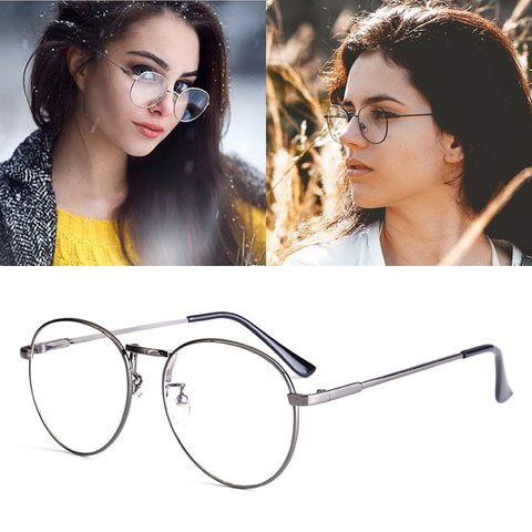 Feishini Round Frame Computer Glasses Women Rays Radiation Gamin Eyewear Frames Metal Unisex Anti Blue Light Glasses Men Print ► Photo 1/6