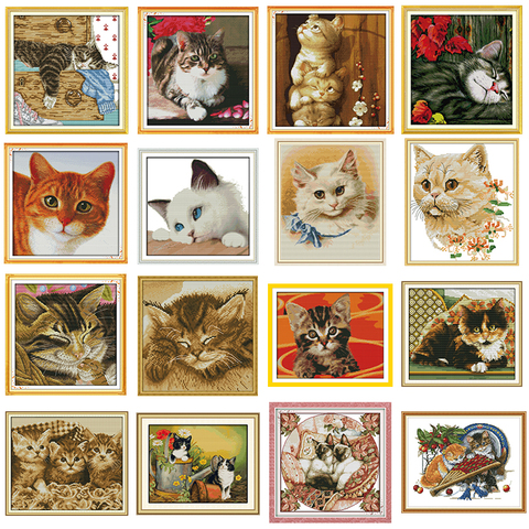 Various cute cat series DMC count cross stitch kit DIY animal pattern 11CT 14CT canvas fabric printing needlework embroidery set ► Photo 1/6