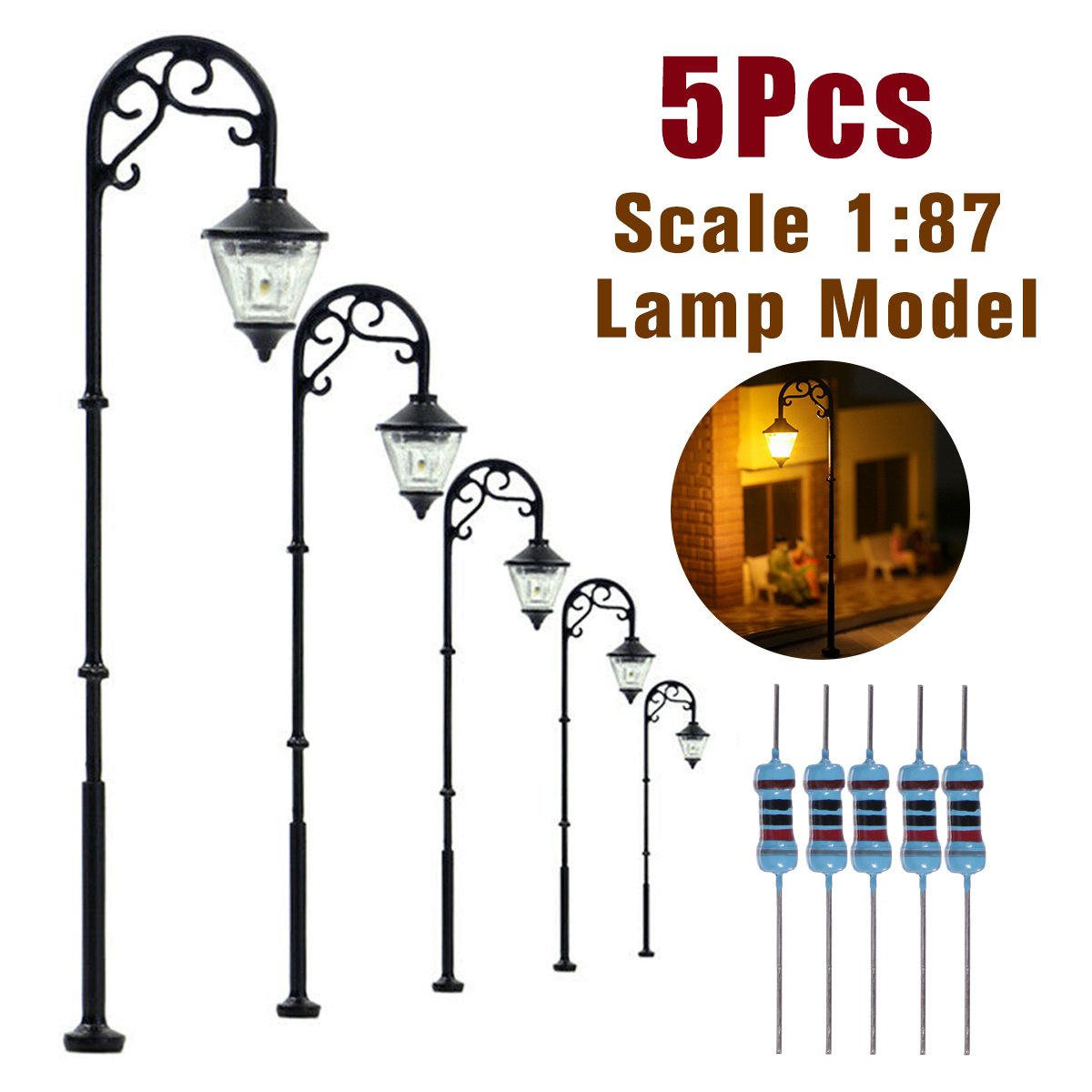 5 simple lamp posts 9cm decor train oh 1/87