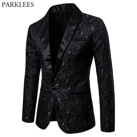 Black Jacquard Bronzing Floral Blazer Men 2022 Luxury Brand Single Button Suit Jacket Men Wedding Party Stage Costume Homme 2XL ► Photo 1/6