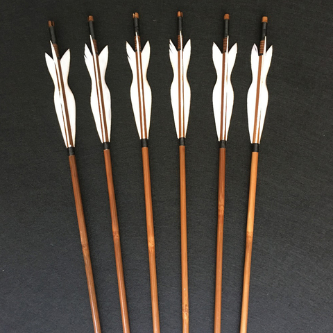 6/12/24pcs Archery Handmade Bamboo Arrows 5 Inches Turkey Feathers  For  Recurve Bow/Straight Bow/American Bow  Outdoor Hunting ► Photo 1/6