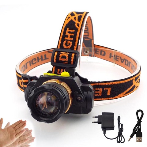 powerful XPE Q5 Led Headlamp sensor headlight frontal head torches Flashlight rechargeable 18650 Lamp light Night camping riding ► Photo 1/6