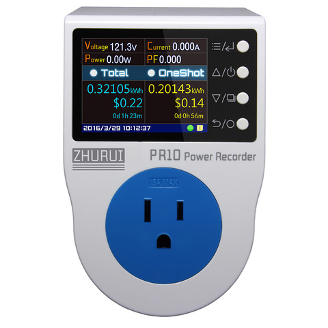 ZHURUI PR10-E US15A power meter  plug  / home power metering socket/ watt meter/2.4 inch TFT color LCD/0.5FS ► Photo 1/6