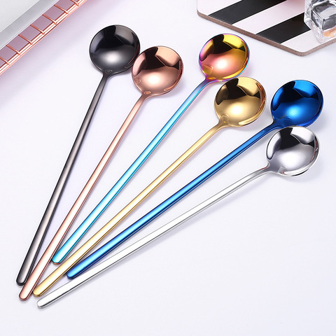 6Pcs 304 Food Grade Stainless Steel Spoon Set Long Handle Ice Cream Tea Coffee Spoons Kitchen Accessories ► Photo 1/6